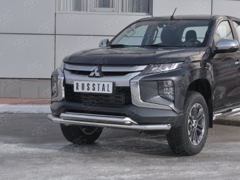 23 999 р. Защита переднего бампера (2 трубы Ø63 мм, нержавейка) SLITKOFF Mitsubishi L200 5 KK,KL рестайлинг (2018-2022)  с доставкой в г. Владивосток. Увеличить фотографию 2