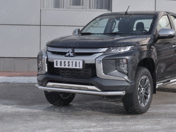 20 649 р. Защита переднего бампера (Ø 63 мм, нержавейка) SLITKOFF Mitsubishi L200 5 KK,KL рестайлинг (2018-2022)  с доставкой в г. Владивосток. Увеличить фотографию 2