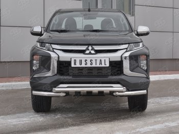 26 849 р. Защита переднего бампера (Ø63 с клыками, нержавейка) SLITKOFF  Mitsubishi L200  5 KK,KL (2018-2022) рестайлинг  с доставкой в г. Владивосток. Увеличить фотографию 1