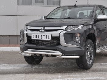 29 299 р. Защита переднего бампера (Ø63 с клыками, нержавейка) SLITKOFF Mitsubishi L200 5 KK,KL рестайлинг (2018-2022)  с доставкой в г. Владивосток. Увеличить фотографию 2