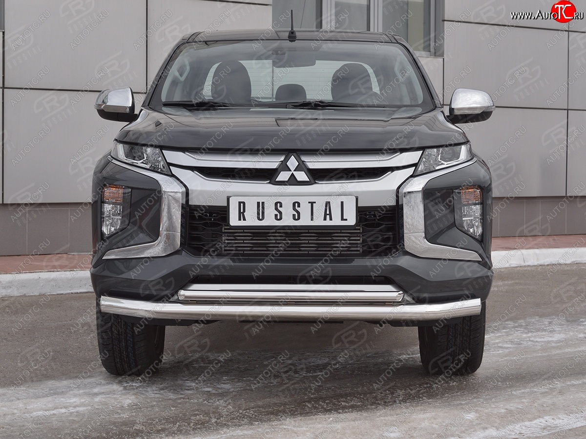 22 499 р. Защита переднего бампера (2 трубы Ø76 и 42 мм, нержавейка) SLITKOFF  Mitsubishi L200  5 KK,KL (2018-2022) рестайлинг  с доставкой в г. Владивосток