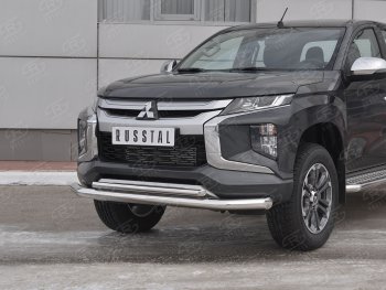 22 499 р. Защита переднего бампера (2 трубы Ø76 и 42 мм, нержавейка) SLITKOFF  Mitsubishi L200  5 KK,KL (2018-2022) рестайлинг  с доставкой в г. Владивосток. Увеличить фотографию 2