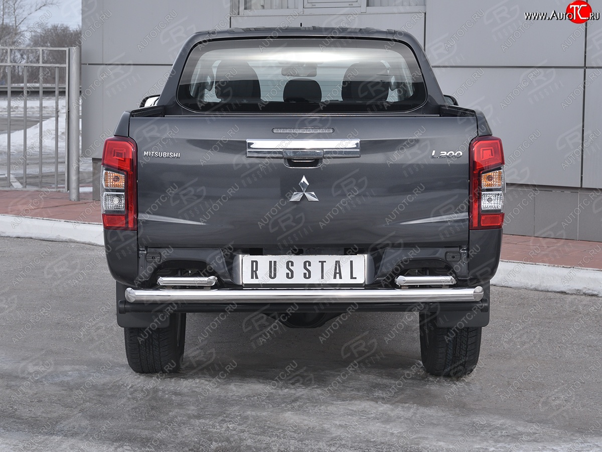 26 999 р. Защита заднего бампера (2 трубы Ø63 и 42 мм , нержавейка) RUSSTAL  Mitsubishi L200  5 KK,KL (2018-2022) рестайлинг  с доставкой в г. Владивосток