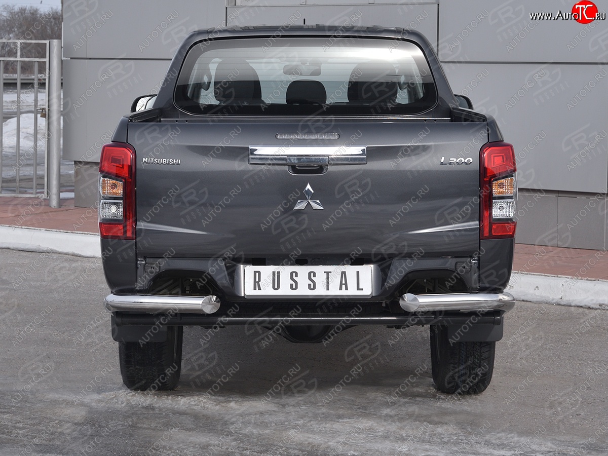 16 599 р. Защита заднего бампера (Ø76 мм уголки, нержавейка) SLITKOFF  Mitsubishi L200  5 KK,KL (2018-2022) рестайлинг  с доставкой в г. Владивосток