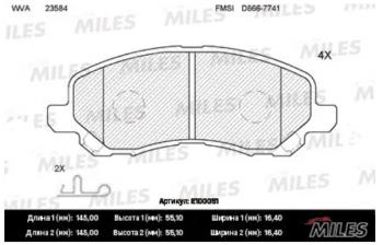 Колодки тормозные передние MILES Mitsubishi Lancer 10 седан дорестайлинг (2007-2010)