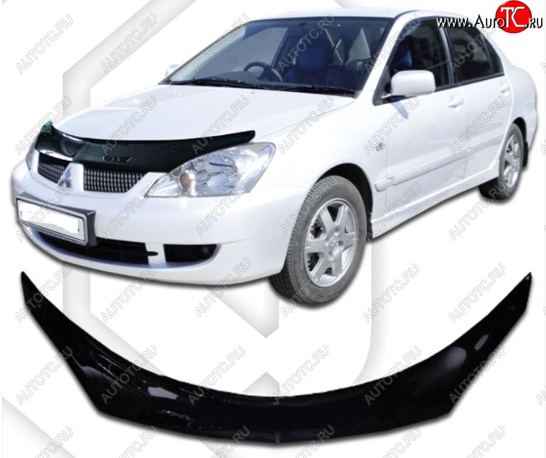 2 199 р. Дефлектор капота CA-Plastiс exclusive Mitsubishi Lancer 9 2-ой рестайлинг универсал (2005-2009) (Classic черный, Без надписи)  с доставкой в г. Владивосток