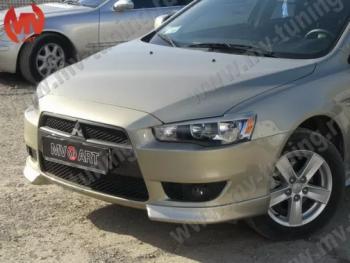 4 199 р. Клыки переднего бампера (комплектация 2.0 INTENSE) MV-Tuning  Mitsubishi Lancer  10 (2007-2010) седан дорестайлинг, хэтчбэк дорестайлинг (Неокрашенные)  с доставкой в г. Владивосток. Увеличить фотографию 1