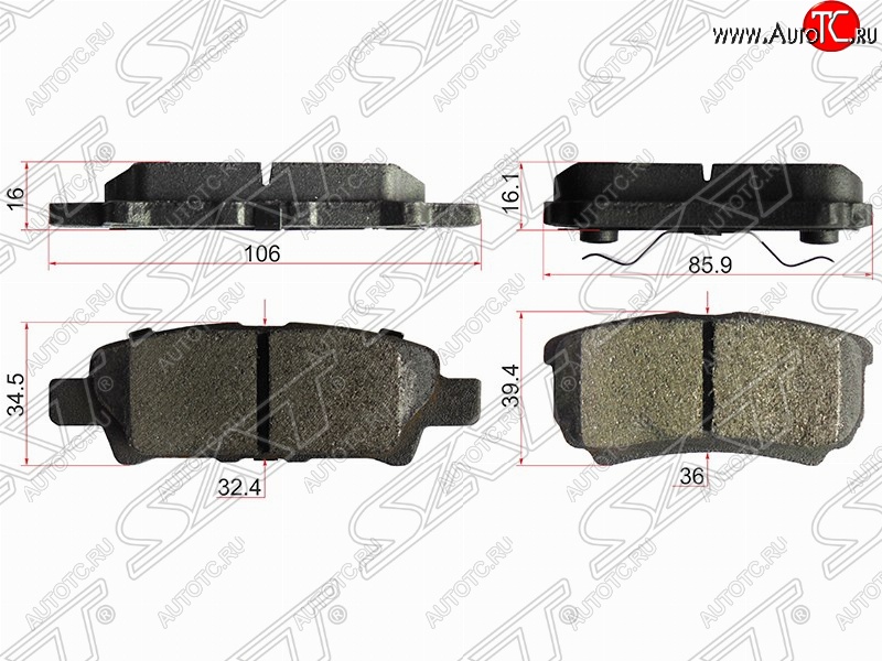 859 р. Колодки тормозные задние SAT  Mitsubishi Lancer  10 (2007-2017) седан дорестайлинг, хэтчбэк дорестайлинг, седан рестайлинг, хэтчбек 5 дв рестайлинг  с доставкой в г. Владивосток