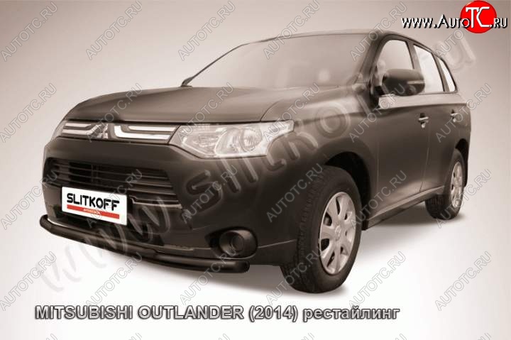 10 949 р. Защита переднего бампера Slitkoff (Ø57 и 42)  Mitsubishi Outlander  GF (2014-2016) 1-ый рестайлинг (Цвет: серебристый)  с доставкой в г. Владивосток