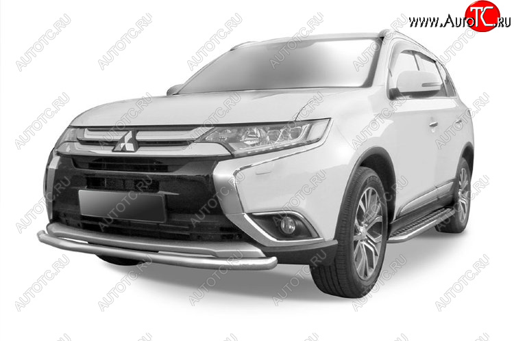 11 999 р. Защита переднего бампера Slitkoff (Ø 57 мм).  Mitsubishi Outlander  GF (2015-2018) 2-ой рестайлинг (Нержавеющая сталь)  с доставкой в г. Владивосток