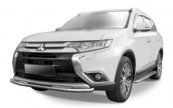 8 449 р. Защита переднего бампера Slitkoff (Ø 57 мм).  Mitsubishi Outlander  GF (2015-2018) 2-ой рестайлинг (Сталь с полимерным покрытием. Цвет: серебристый)  с доставкой в г. Владивосток. Увеличить фотографию 1