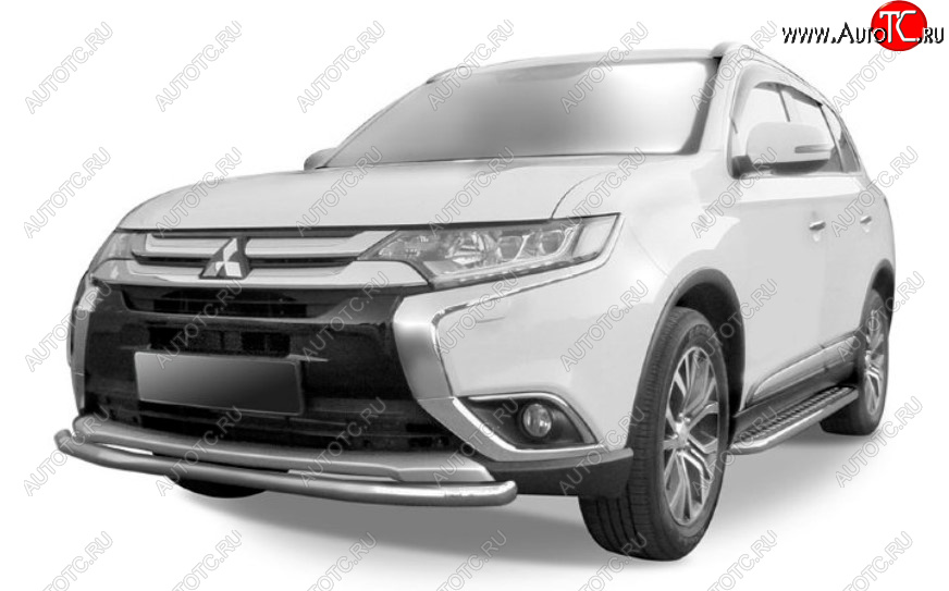 8 449 р. Защита переднего бампера Slitkoff (Ø 57 мм).  Mitsubishi Outlander  GF (2015-2018) 2-ой рестайлинг (Сталь с полимерным покрытием. Цвет: серебристый)  с доставкой в г. Владивосток