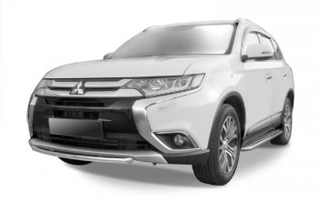 7 599 р. Защита переднего бампера Slitkoff (Ø 57, короткая)  Mitsubishi Outlander  GF (2015-2018) 2-ой рестайлинг (Цвет: серебристый)  с доставкой в г. Владивосток. Увеличить фотографию 1