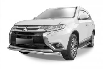 10 599 р. Защита переднего бампера Slitkoff (Ø 57 мм, волна)  Mitsubishi Outlander  GF (2015-2018) 2-ой рестайлинг (Цвет: серебристый)  с доставкой в г. Владивосток. Увеличить фотографию 1