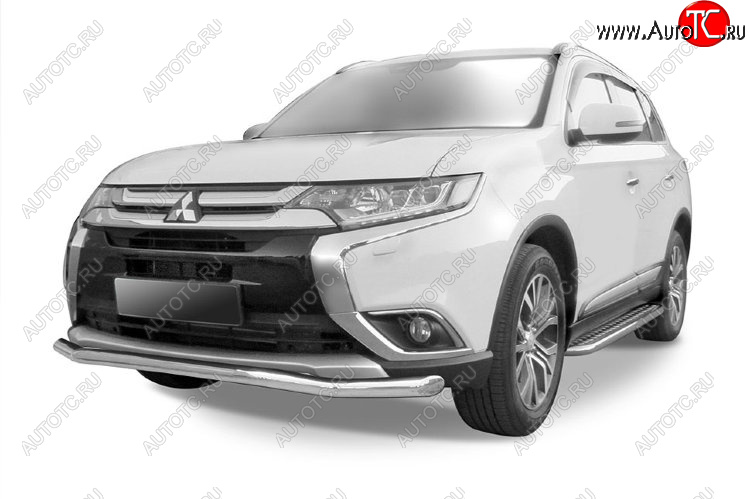 10 599 р. Защита переднего бампера Slitkoff (Ø 57 мм, волна)  Mitsubishi Outlander  GF (2015-2018) 2-ой рестайлинг (Цвет: серебристый)  с доставкой в г. Владивосток