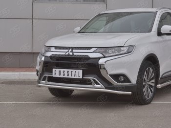 16 349 р. Защита переднего бампера (Ø42 мм, нержавейка) SLITKOFF Mitsubishi Outlander GF 3-ий рестайлинг (2018-2022)  с доставкой в г. Владивосток. Увеличить фотографию 2