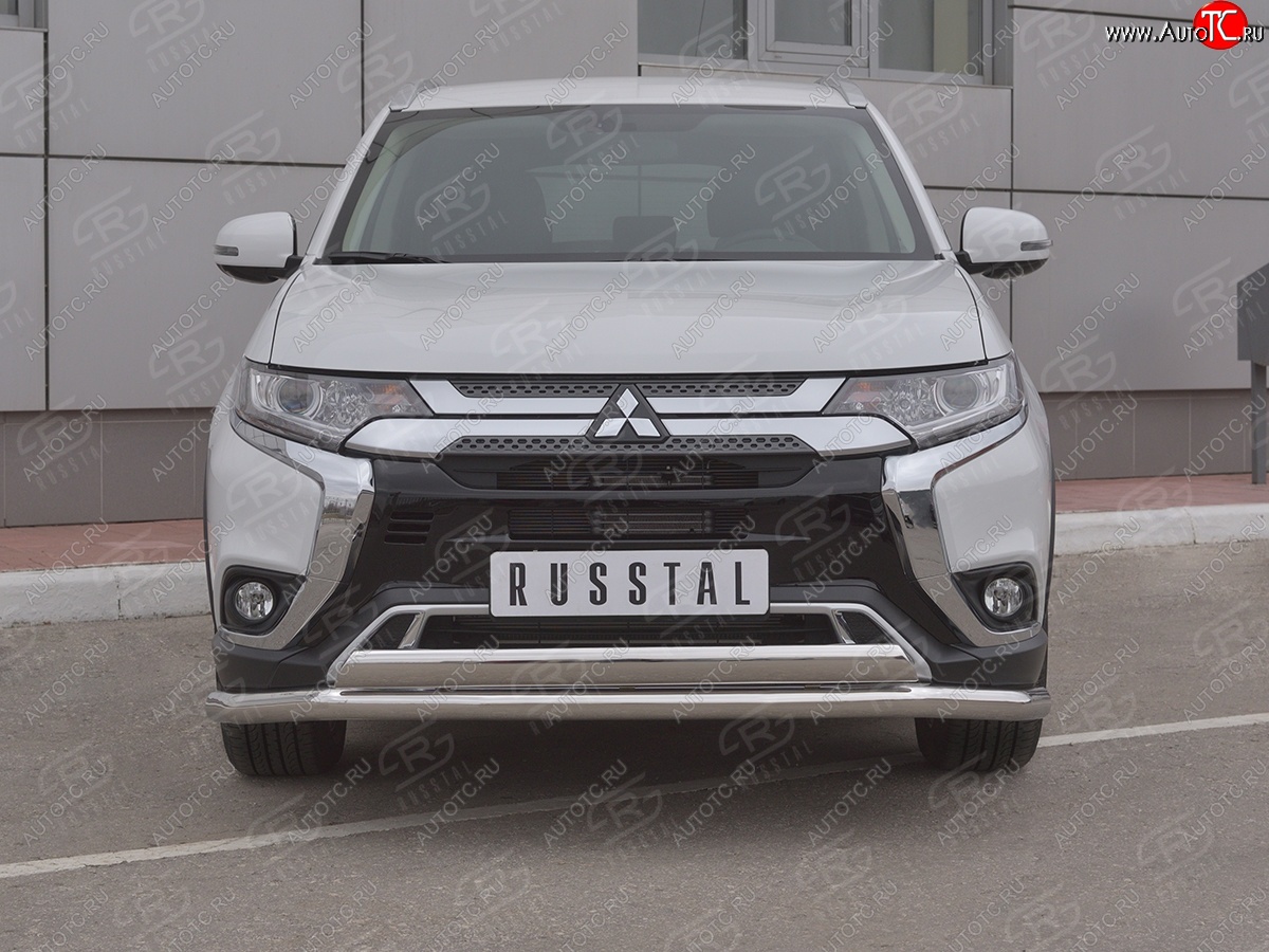 21 899 р. Защита переднего бампера (2 трубы Ø63 и 75х42 мм, нержавейка) Russtal Mitsubishi Outlander GF 3-ий рестайлинг (2018-2022)  с доставкой в г. Владивосток