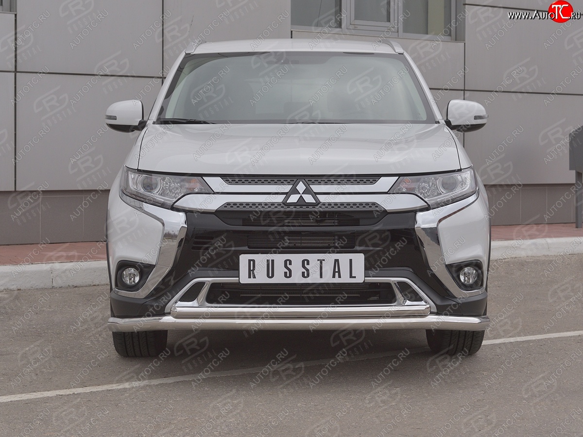 17 549 р. Защита переднего бампера (2 трубы Ø63 и 42 мм, нержавейка) SLITKOFF  Mitsubishi Outlander  GF (2018-2022) 3-ий рестайлинг  с доставкой в г. Владивосток