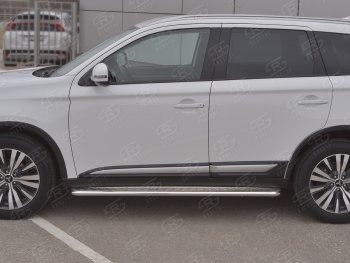 26 999 р. Порожки для ног SLITKOFF (Ø42 мм)  Mitsubishi Outlander  GF (2018-2022) 3-ий рестайлинг (Лист алюминиевый, труба - нержавейка)  с доставкой в г. Владивосток. Увеличить фотографию 2