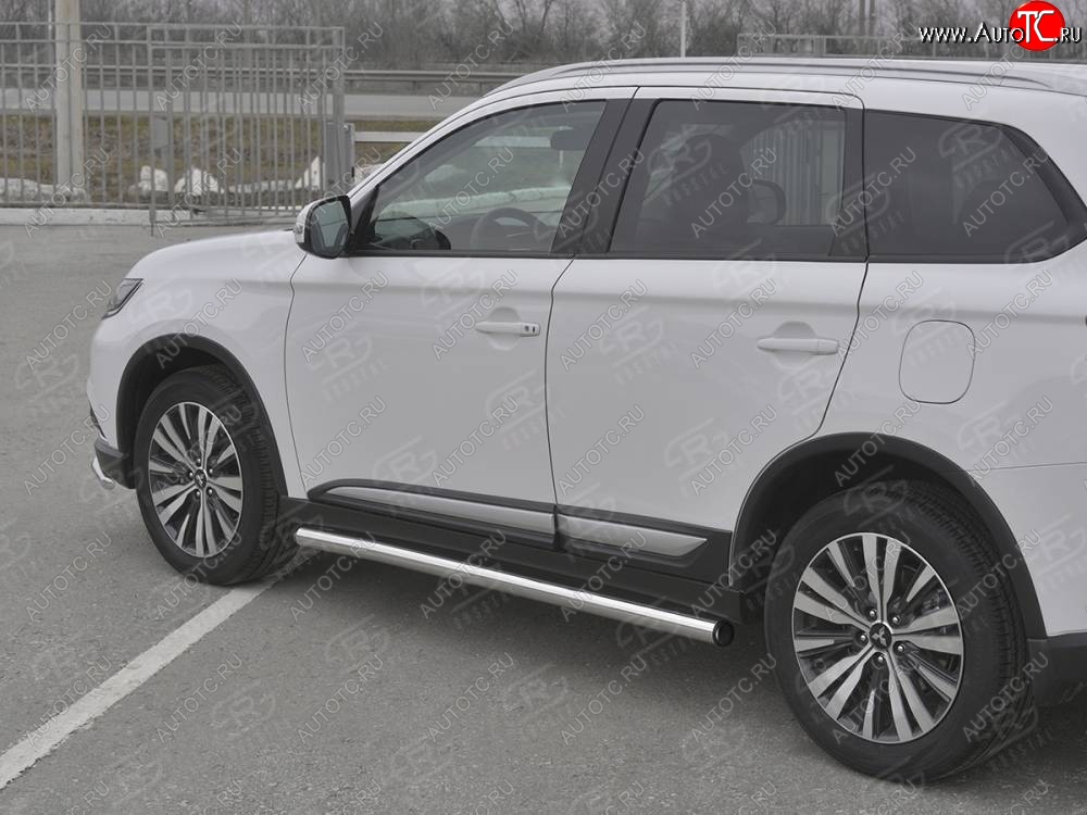 20 849 р. Защита порогов (Ø63 мм, нержавейка) SLITKOFF  Mitsubishi Outlander  GF (2018-2022) 3-ий рестайлинг (С пластиковыми заглушками на торцах)  с доставкой в г. Владивосток