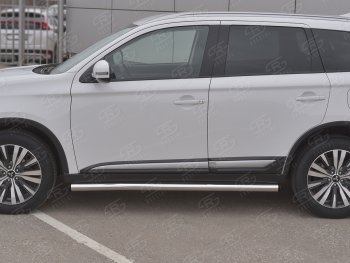 20 849 р. Защита порогов (Ø63 мм, нержавейка) SLITKOFF  Mitsubishi Outlander  GF (2018-2022) 3-ий рестайлинг (С пластиковыми заглушками на торцах)  с доставкой в г. Владивосток. Увеличить фотографию 2