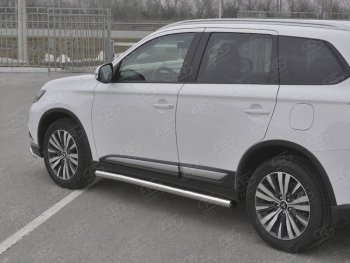 20 849 р. Защита порогов (Ø63 мм, нержавейка) SLITKOFF  Mitsubishi Outlander  GF (2018-2022) 3-ий рестайлинг (С пластиковыми заглушками на торцах)  с доставкой в г. Владивосток. Увеличить фотографию 3