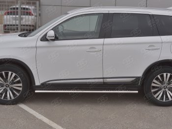 21 749 р. Защита порогов (Ø75x42 мм с проступью, нержавейка) Russtal Mitsubishi Outlander GF 3-ий рестайлинг (2018-2022)  с доставкой в г. Владивосток. Увеличить фотографию 2