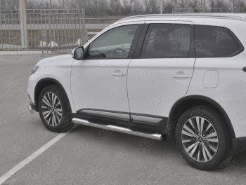 24 999 р. Защита порогов (Ø76 мм с проступью, нержавейка) SLITKOFF  Mitsubishi Outlander  GF (2018-2022) 3-ий рестайлинг (С пластиковыми заглушками на торцах)  с доставкой в г. Владивосток. Увеличить фотографию 3