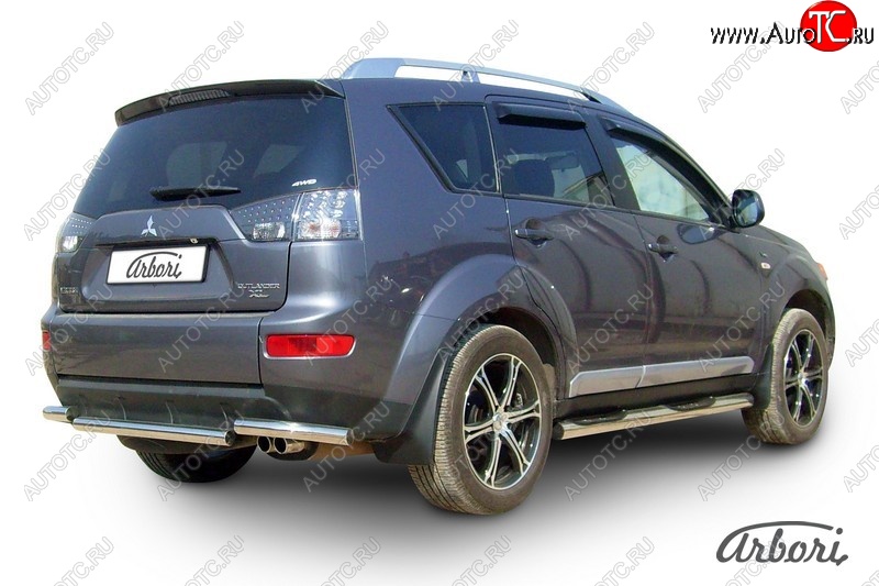 8 999 р. Защита заднего бампера Arbori (короткая, нержавейка, 1 труба d57 mm). Mitsubishi Outlander XL (CW)  дорестайлинг (2005-2009)  с доставкой в г. Владивосток