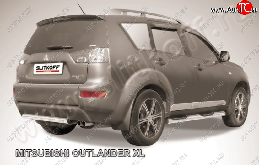 9 999 р. Защита заднего бампера из короткой трубы диаметром 57 мм Slitkoff Mitsubishi Outlander XL (CW)  дорестайлинг (2005-2009) (Нержавейка, Полированная)  с доставкой в г. Владивосток