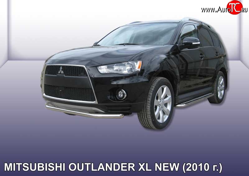 11 999 р. Одинарная защита переднего бампера из трубы диаметром 57 мм Slitkoff Mitsubishi Outlander XL (CW)  рестайлинг (2010-2013) (Нержавейка, Полированная)  с доставкой в г. Владивосток