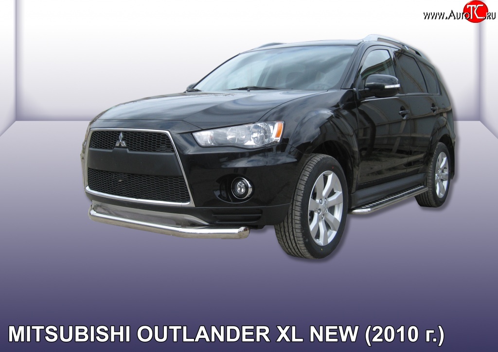 12 999 р. Одинарная защита переднего бампера диаметром 76 мм Slitkoff  Mitsubishi Outlander  XL (2010-2013) (CW)  рестайлинг (Нержавейка, Полированная)  с доставкой в г. Владивосток