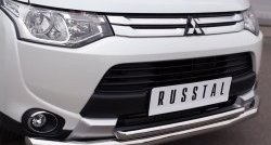 21 399 р. Защита переднего бампера (2 трубыØ63 и 42 мм, нержавейка) SLITKOFF  Mitsubishi Outlander  GF (2014-2016) 1-ый рестайлинг  с доставкой в г. Владивосток. Увеличить фотографию 2