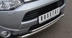 18 999 р. Защита переднего бампера (2 трубыØ63 и 42 мм, нержавейка) SLITKOFF Mitsubishi Outlander GF дорестайлинг (2012-2014)  с доставкой в г. Владивосток. Увеличить фотографию 2