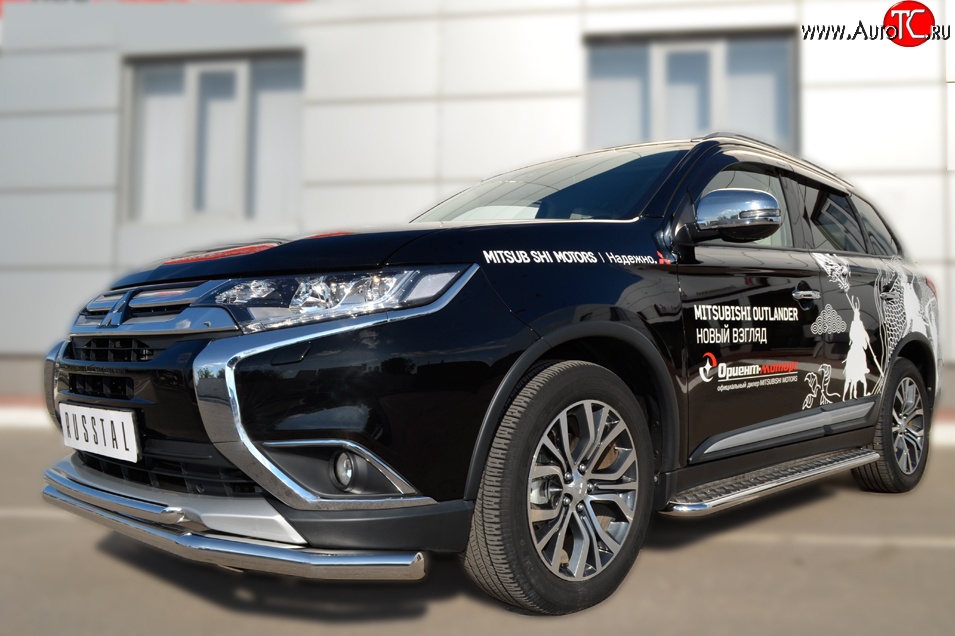 16 899 р. Защита переднего бампера (2 трубыØ63 и 42 мм, нержавейка) SLITKOFF  Mitsubishi Outlander  GF (2015-2018) 2-ой рестайлинг  с доставкой в г. Владивосток