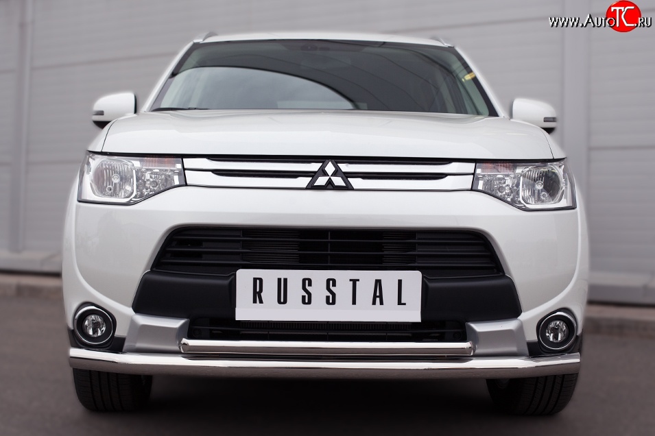 21 399 р. Защита переднего бампера (2 трубыØ63 и 42 мм, нержавейка) SLITKOFF  Mitsubishi Outlander  GF (2014-2016) 1-ый рестайлинг  с доставкой в г. Владивосток