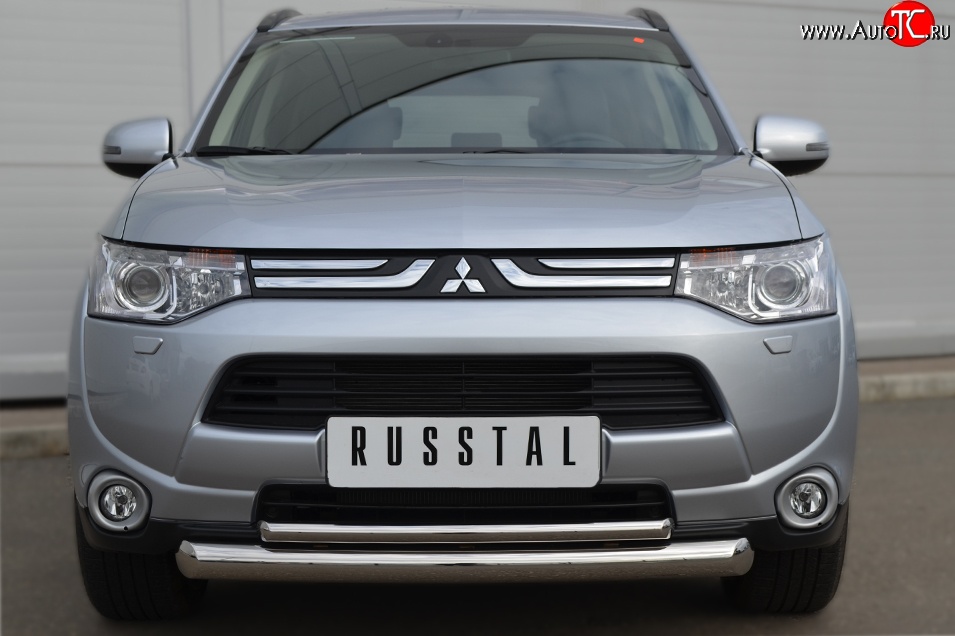 19 699 р. Защита переднего бампера (2 трубыØ76 и 42 мм, нержавейка) SLITKOFF Mitsubishi Outlander GF дорестайлинг (2012-2014)  с доставкой в г. Владивосток