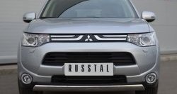 Защита переднего бампера (Ø75х42 мм, нержавейка) Russtal Mitsubishi Outlander GF дорестайлинг (2012-2014)