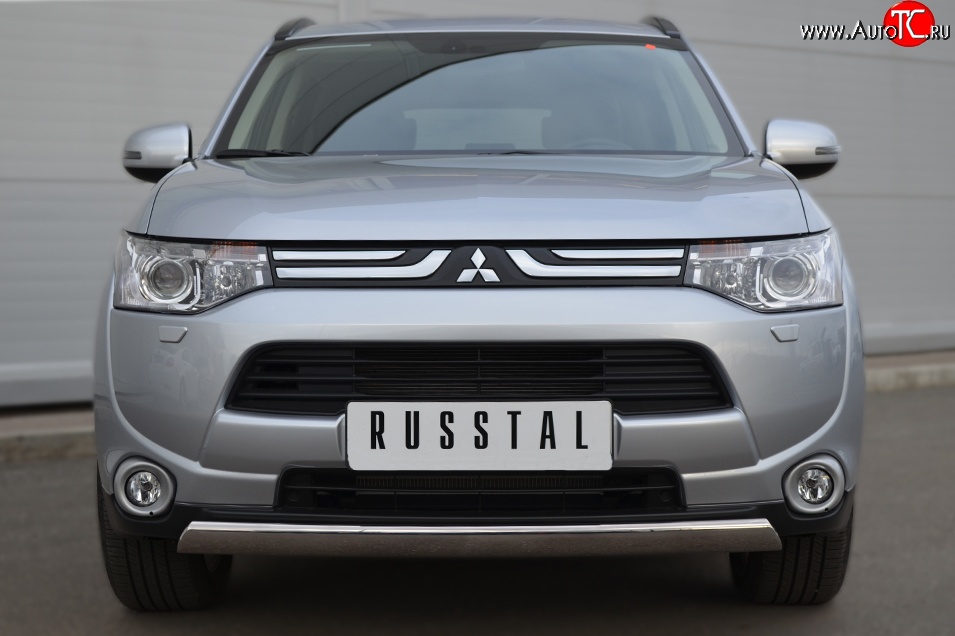 15 649 р. Защита переднего бампера (Ø75х42 мм, нержавейка) Russtal Mitsubishi Outlander GF дорестайлинг (2012-2014)  с доставкой в г. Владивосток