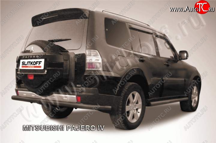 10 499 р. Защита задняя Slitkoff  Mitsubishi Pajero  4 V90 (2014-2020) 2-ой рестайлинг (Цвет: серебристый)  с доставкой в г. Владивосток