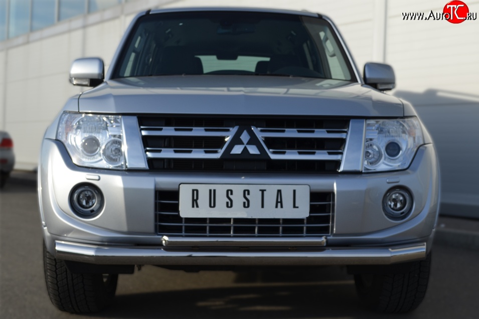 21 999 р. Защита переднего бампера (2 трубыØ76 и 42 мм, нержавейка) SLITKOFF  Mitsubishi Pajero ( 4 V90,  4 V80) (2011-2015) 1-ый рестайлинг, 3 дв. 1-ый рестайлинг  с доставкой в г. Владивосток