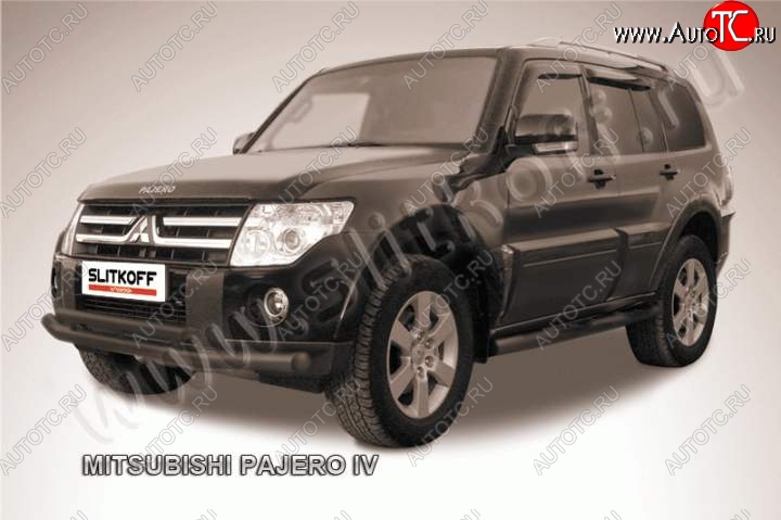 12 549 р. Защита переднего бампер Slitkoff Mitsubishi Pajero 4 V90 дорестайлинг (2006-2011) (Цвет: серебристый)  с доставкой в г. Владивосток