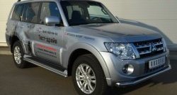 13 349 р. Защита порогов из круглой трубы диаметром 42 мм Russtal Mitsubishi Pajero 4 V90 дорестайлинг (2006-2011) (Защита порогов с со скосами на торцах (вариант 1))  с доставкой в г. Владивосток. Увеличить фотографию 3