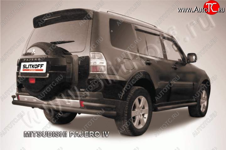 11 299 р. Защита задняя Slitkoff (d76/42) Mitsubishi Pajero 4 V90 2-ой рестайлинг (2014-2020) (Цвет: серебристый)  с доставкой в г. Владивосток