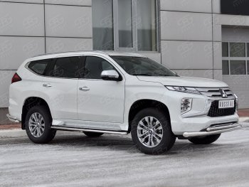 26 649 р. Защита переднего бампера (2 трубы Ø76 и 42 мм, нержавейка) SLITKOFF Mitsubishi Pajero Sport QF рестайлинг (2019-2022)  с доставкой в г. Владивосток. Увеличить фотографию 3