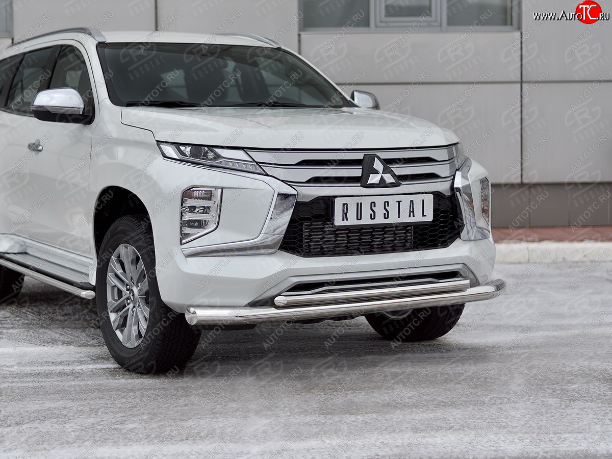 26 649 р. Защита переднего бампера (2 трубы Ø76 и 42 мм, нержавейка) SLITKOFF Mitsubishi Pajero Sport QF рестайлинг (2019-2022)  с доставкой в г. Владивосток