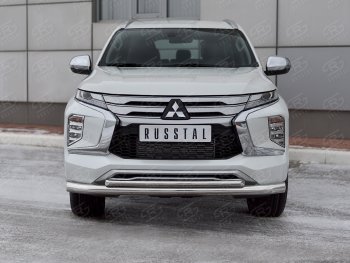 26 649 р. Защита переднего бампера (2 трубы Ø76 и 42 мм, нержавейка) SLITKOFF Mitsubishi Pajero Sport QF рестайлинг (2019-2022)  с доставкой в г. Владивосток. Увеличить фотографию 2