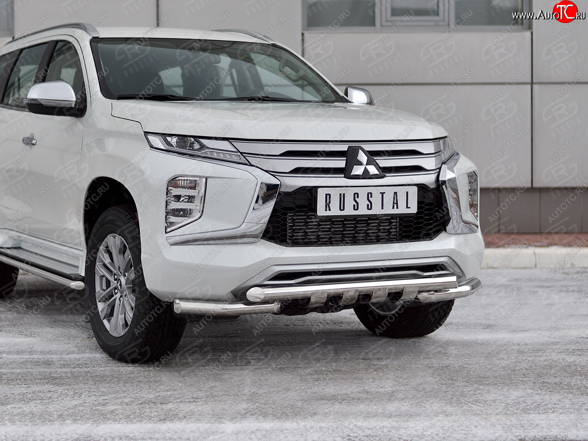 30 999 р. Защита переднего бампера SLITKOFF (Ø63 мм с уголками, нержавейка) Mitsubishi Pajero Sport QF рестайлинг (2019-2022)  с доставкой в г. Владивосток