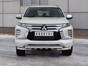 30 999 р. Защита переднего бампера SLITKOFF (Ø63 мм с уголками, нержавейка) Mitsubishi Pajero Sport QF рестайлинг (2019-2022)  с доставкой в г. Владивосток. Увеличить фотографию 2