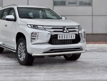 17 499 р. Защита переднего бампера SLITKOFF (Ø63 мм, нержавейка) Mitsubishi Pajero Sport QF рестайлинг (2019-2022)  с доставкой в г. Владивосток. Увеличить фотографию 2